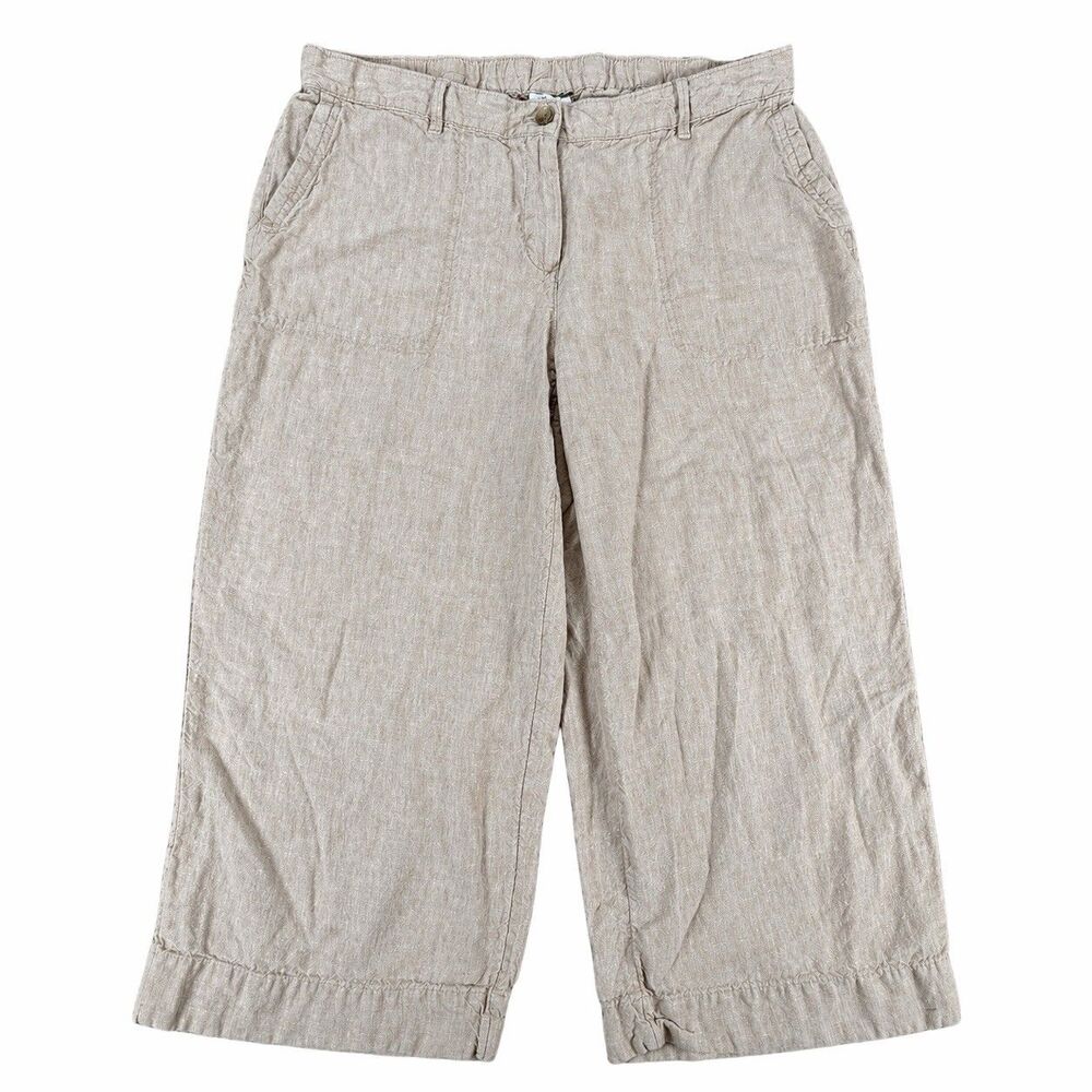 J Jill Love Linen Pants Womens XL Beige Cropped Wide Leg Elastic Waist - Picture 2 of 7
